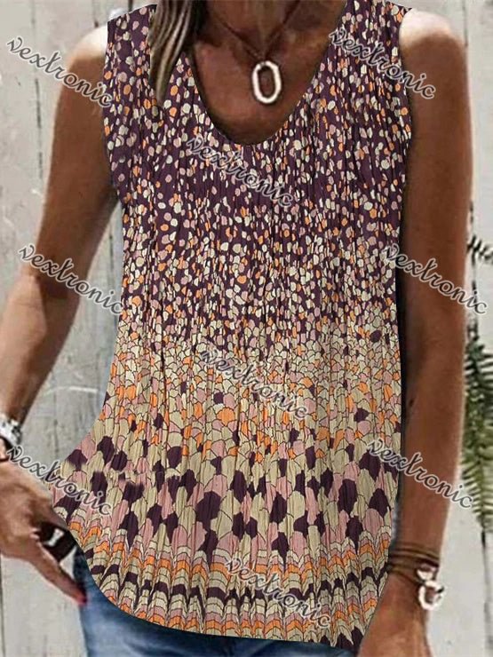 Women Sleeveless V-neck Polka Dot Colorblock Top