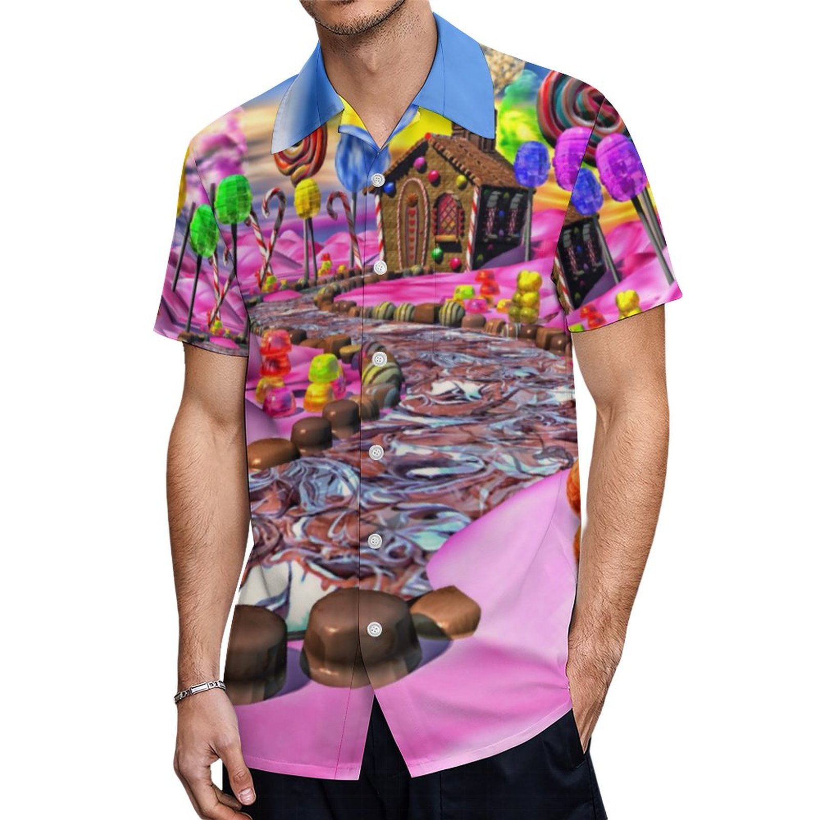 Pink Candyland Hawaiian Shirt Mens Button Down Plus Size Tropical Hawaii Beach Shirts