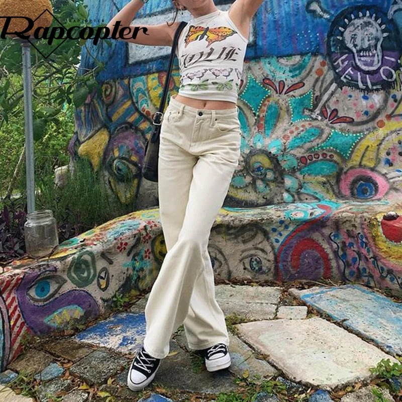 Rapcopter Wide Jeans Baggy Pockets Zipper Cargo Pants Y2K Aesthetic Deinm Pants Fahion Mom Pants Women Korean Vintage Trousers