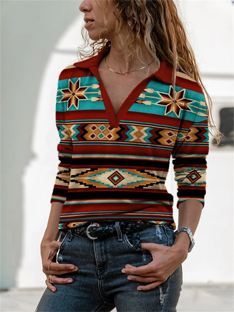 Vefave Western Ethnic Aztec T Shirt