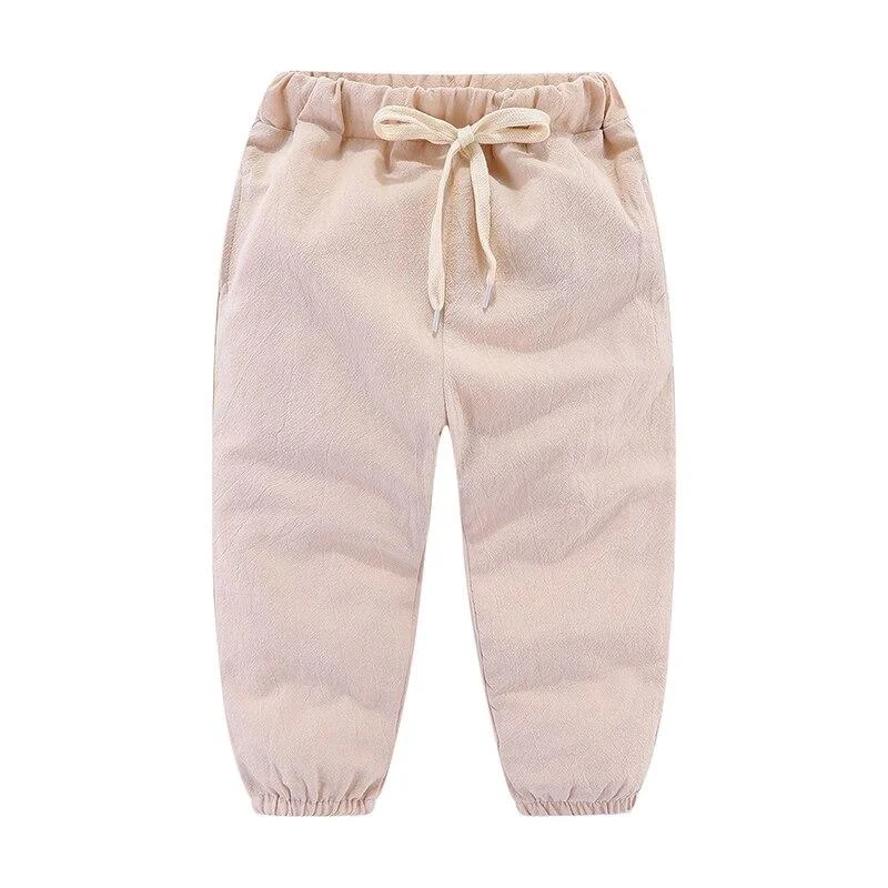 Mudkingdom Solid Color  Linen Children Ankle-length Pants for Baby Boys Baby Casual Trousers