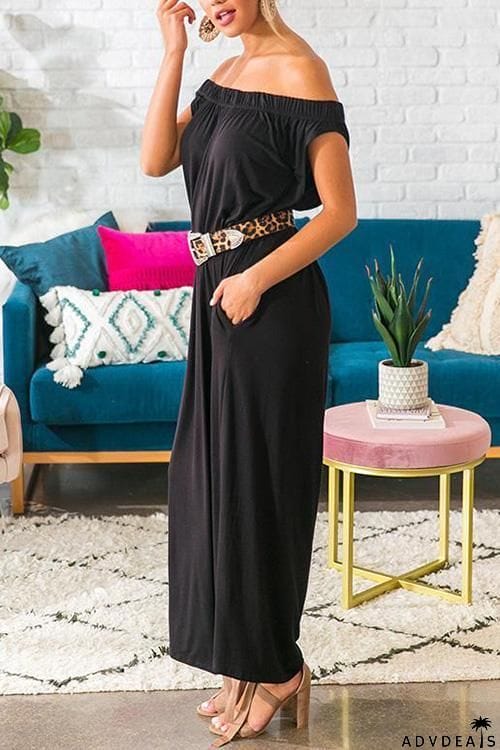 Pockets Off Shoulder Loose Jumpsuit