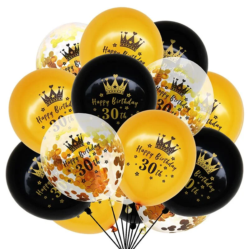 15Pcs Black Gold Latex Balloons 18 30 40 50 Happy Birthday Party Confetti Balloons Adult Birthday Ballons Decorations Supplies