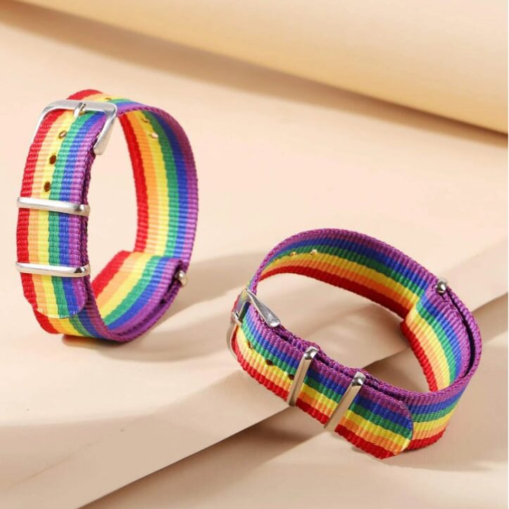 Rainbow Striped Pattern Belt Bracelet PRIDE Bracelets  Rainbow Bracelets  True Colors Gift for Her Gay Lesbian Bisexual Bi Transgender LGBTQ