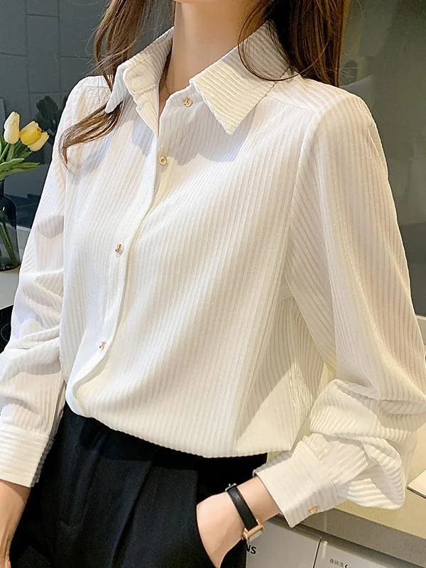 White shirt workplace light familiar style fashion long-sleeved gold velvet shirt