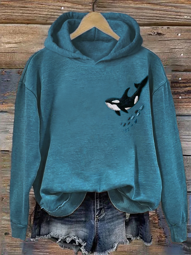 Killer Whale Embroidery Art Comfy Hoodie wearshes