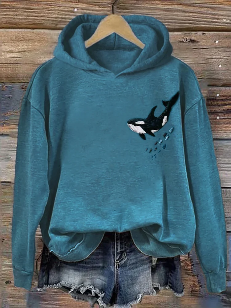 Killer Whale Embroidery Art Comfy Hoodie