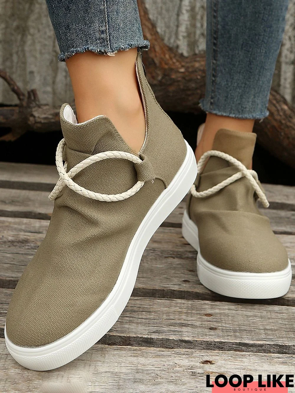 Army Green Rope Canvas Flats