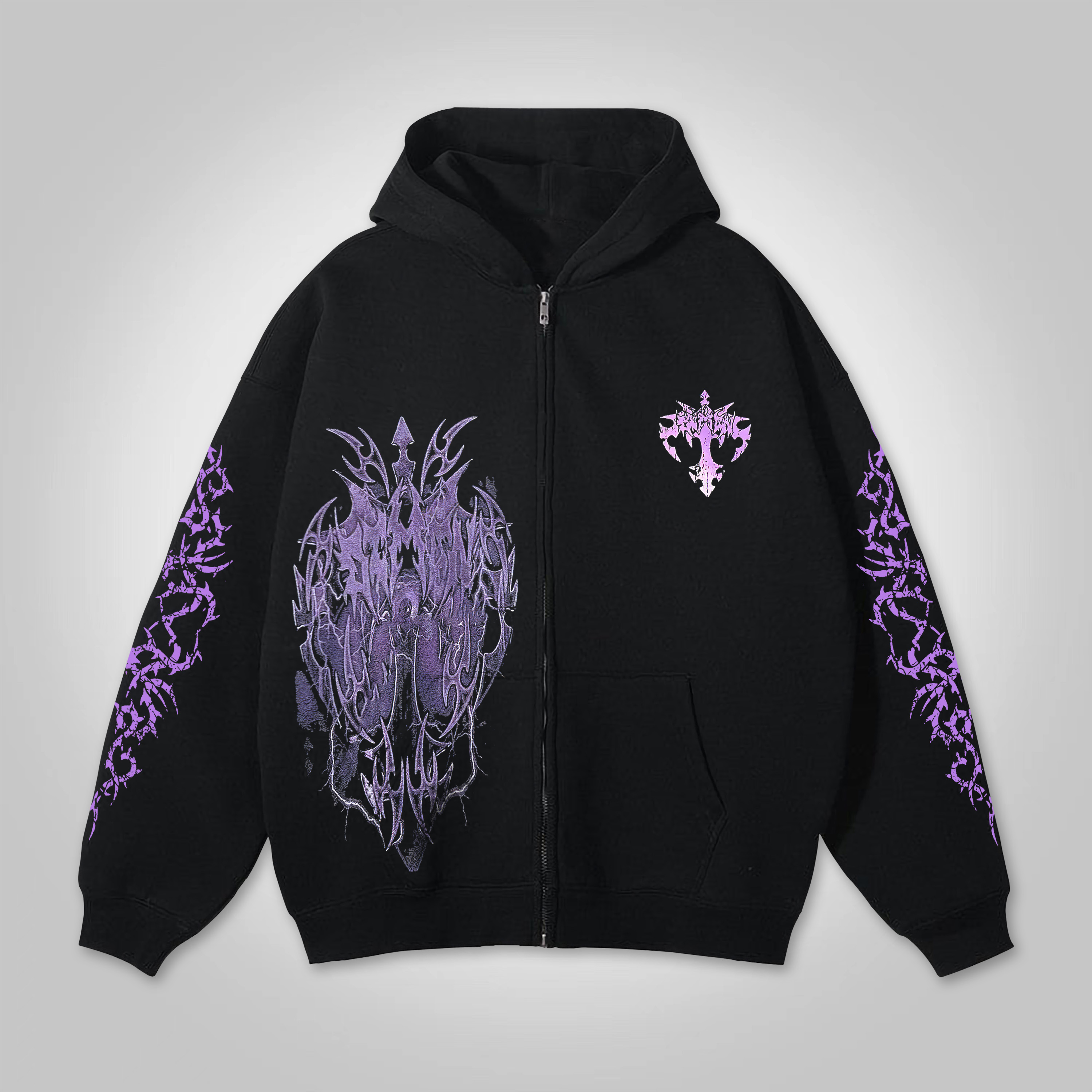 Sopula Cross Print Graphic Loose Velvet Pocket Zip Hoodie