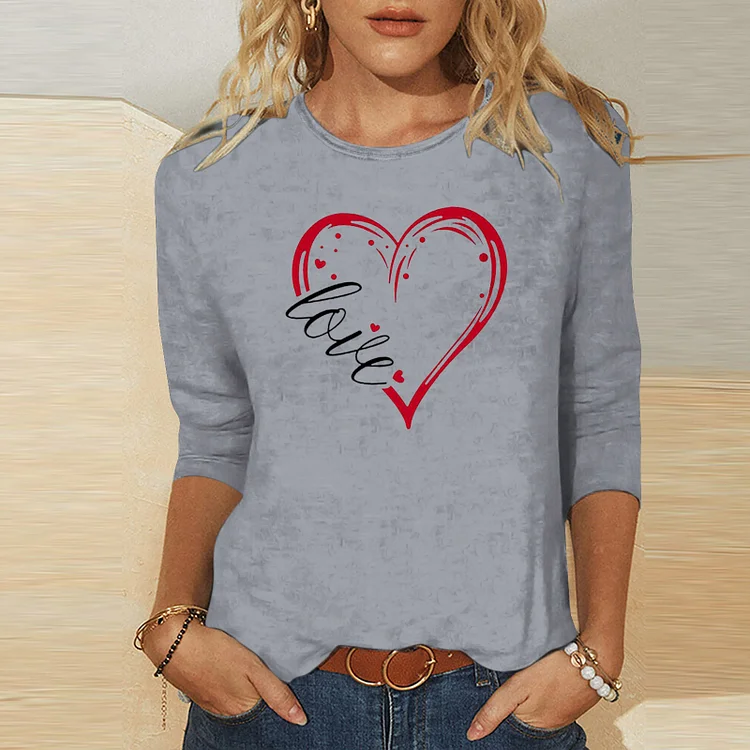 VChics Love Pattern Printed Casual Long Sleeved T-Shirt