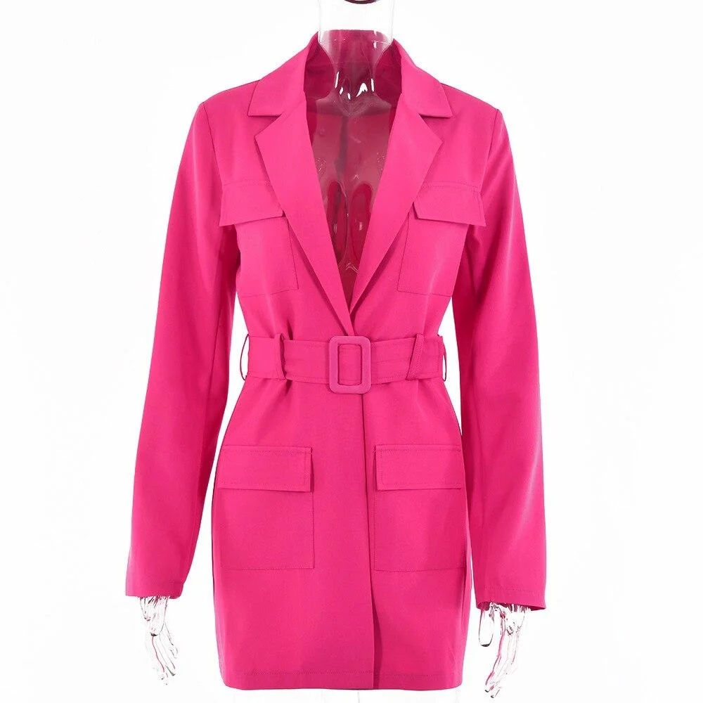 Casual Solid Women's Blazer Notched Collar Long Sleeve Blazer With Belt Female  Autumn Winter High Street Fashion Suit Coats