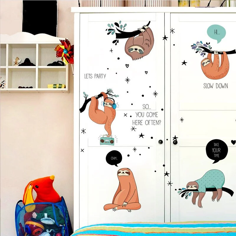 Cartoon Sloth wall sticker Very Cute bradypod Vinyl Material DIY wall decals for Kids Room kindergarten Nursery Decoration mural