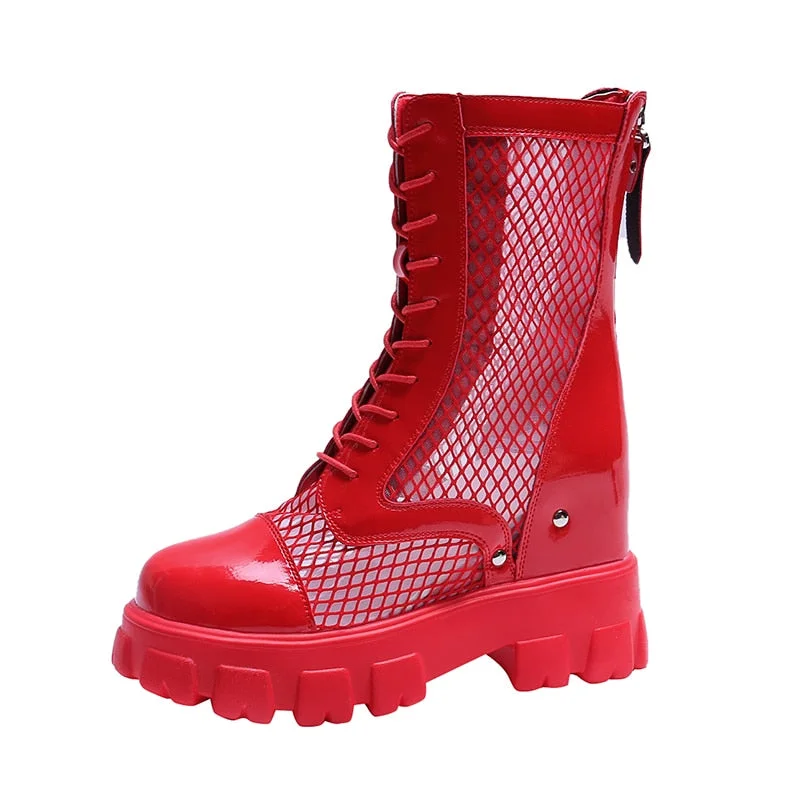 Chunky Platform Ankle Boots For Women Breathable Mesh Summer Shoes Woman Thick Sole Height Increasing Short Botas Mujer