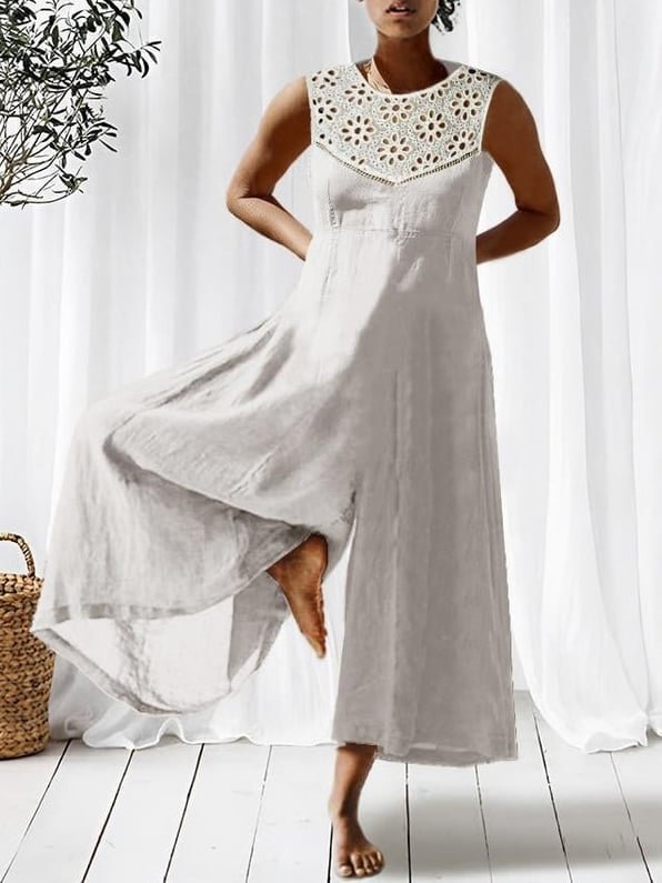 Women's Resort Solid Lace Sleeveless Loose Jumpsuit