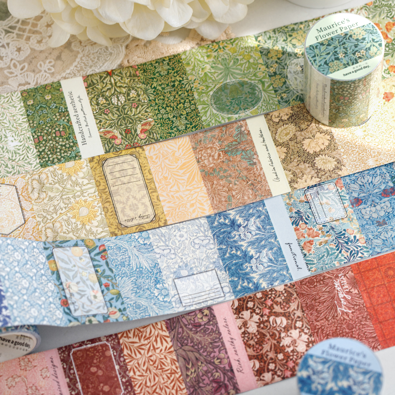 테이프 - 모리스 플라워 페이퍼 시리즈 빈티지 식물 꽃무늬 패턴
