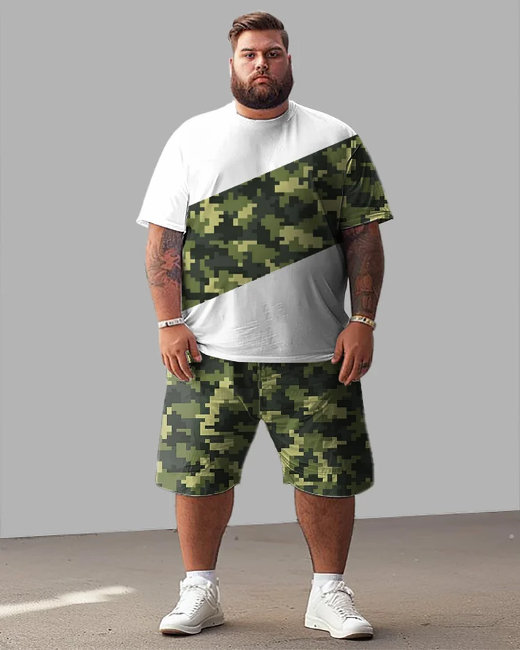 Men's Plus Size Camouflage Colorblock Print T-Shirt Shorts Suit