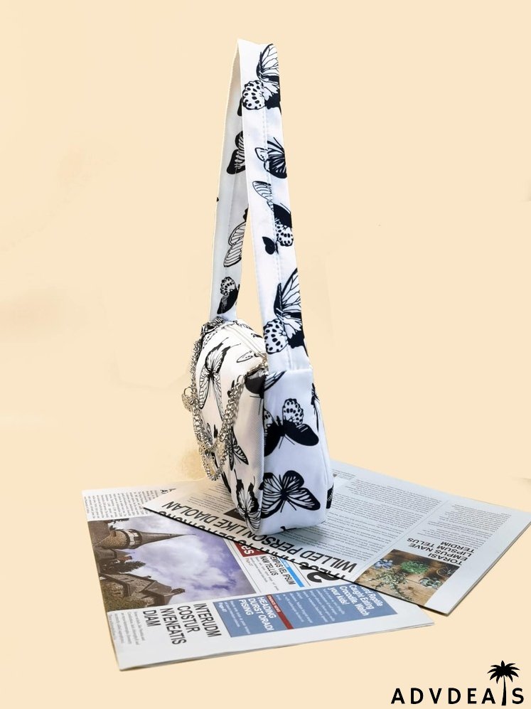 Butterfly Pattern Chain Baguette Bag