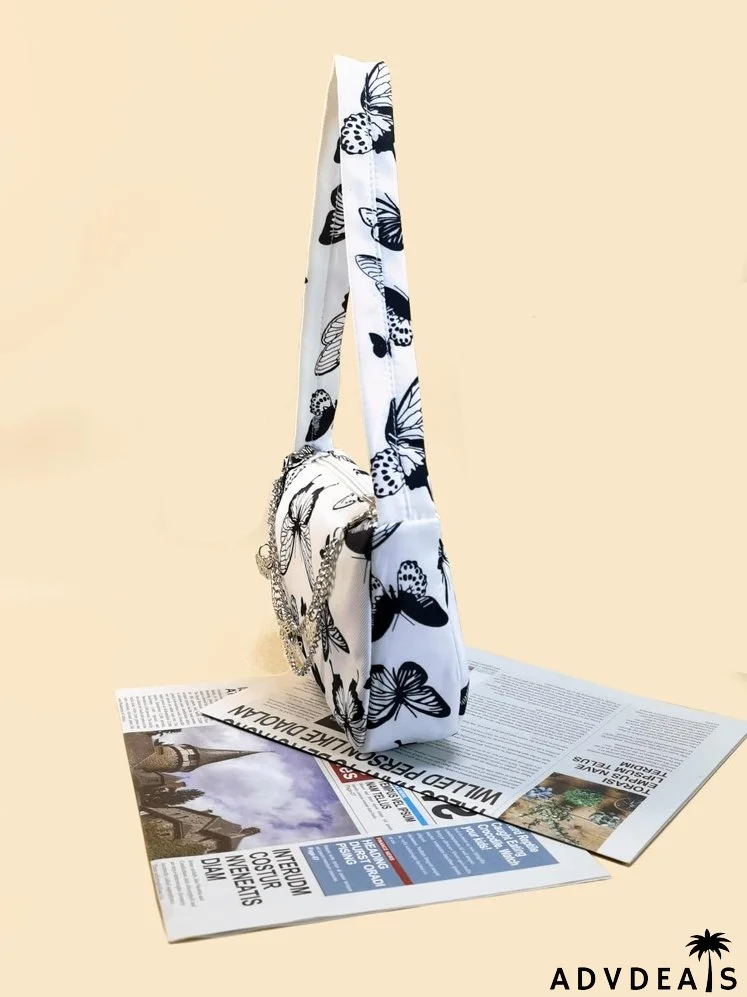 Butterfly Pattern Chain Baguette Bag