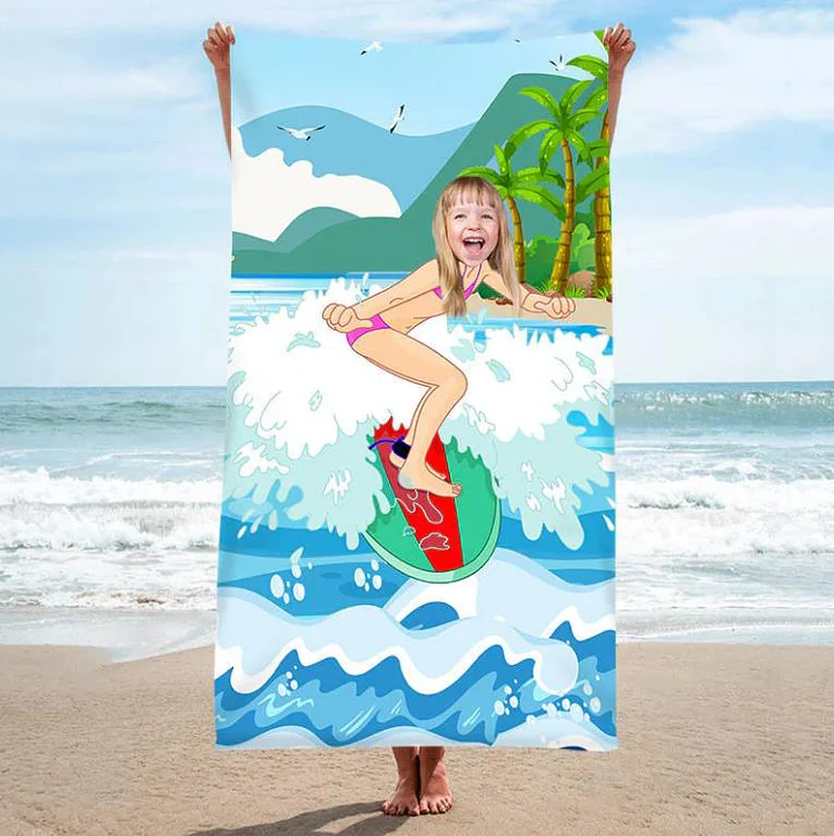 Personalized Beach Towel Customized Photo Bath Towel Blanket Summer Gift for Kids