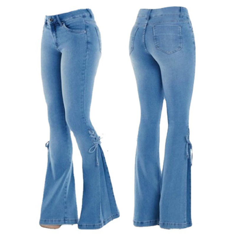 Mid-Waist Lace-Up Flared Jeans wearshes