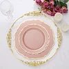 10 Pack | 8" Dusty Rose Plastic Dessert Salad Plates, Disposable Tableware Round With Gold Scalloped Rim