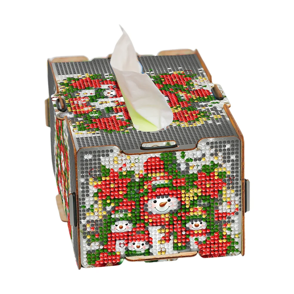 Xmas Snowman Diamond Painting Tissue Box Wooden Diamond Art Tissue Storage Box