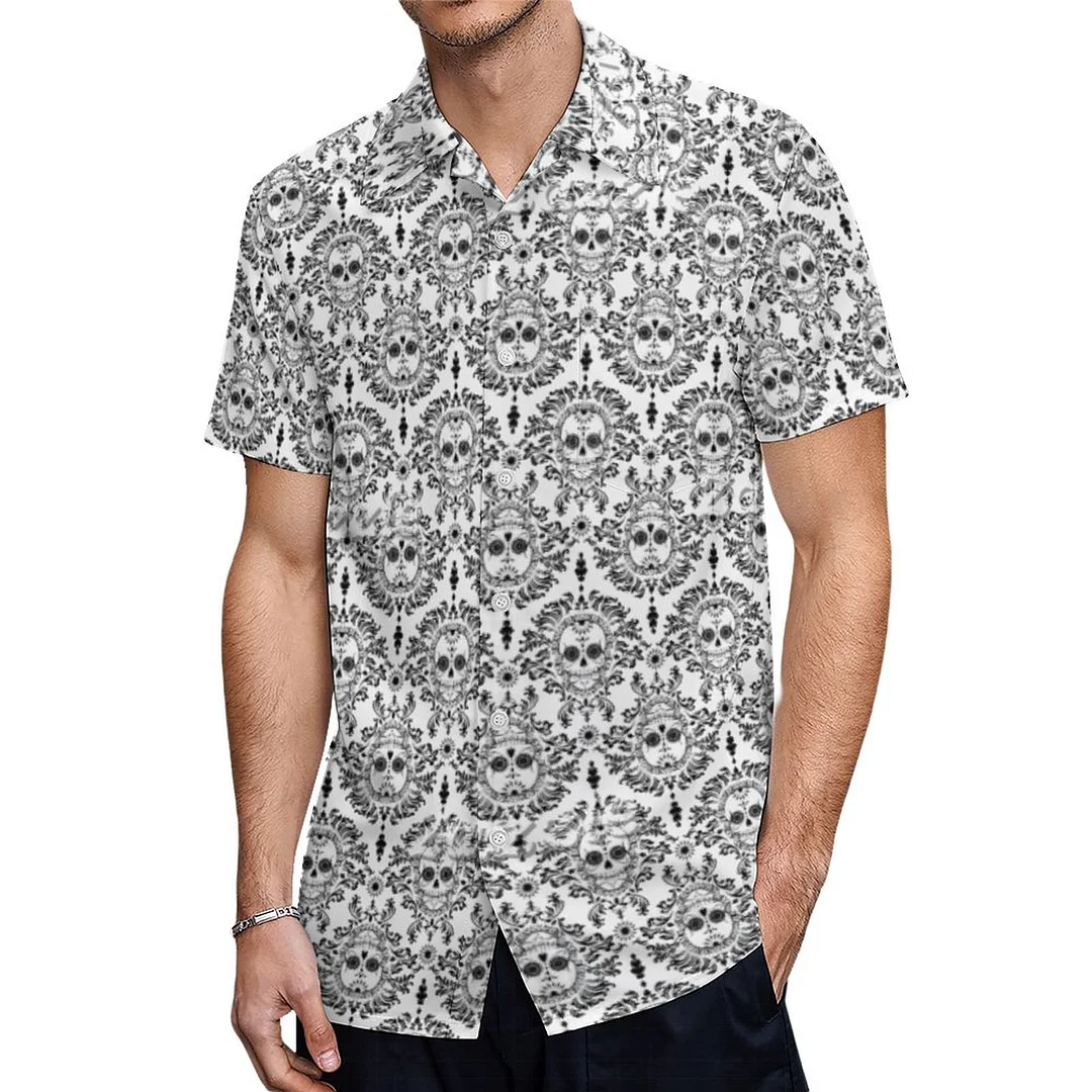 Short Sleeve Dead Damask Chic Sugar Skull Hawaiian Shirt Mens Button Down Plus Size Tropical Hawaii Beach Shirts