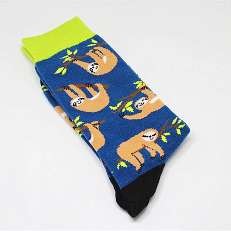 Men’s Cartoon Style Color Block Cotton Crew Socks A Pair