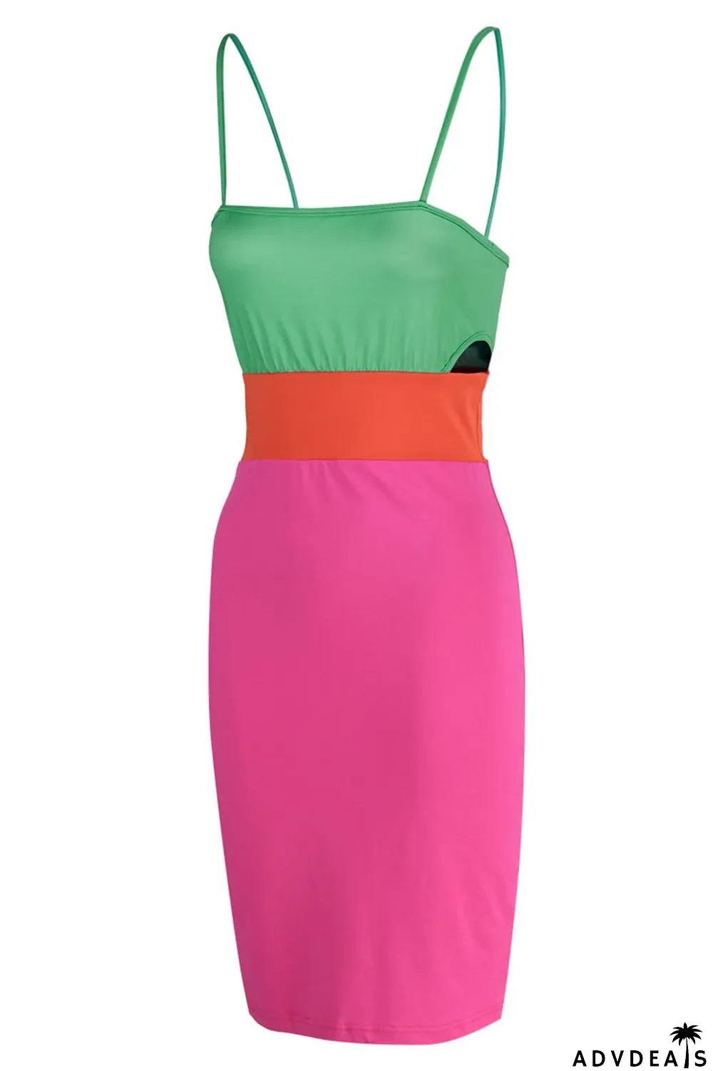 Rose Red Sexy Solid Hollowed Out Split Joint Spaghetti Strap Pencil Skirt Dresses