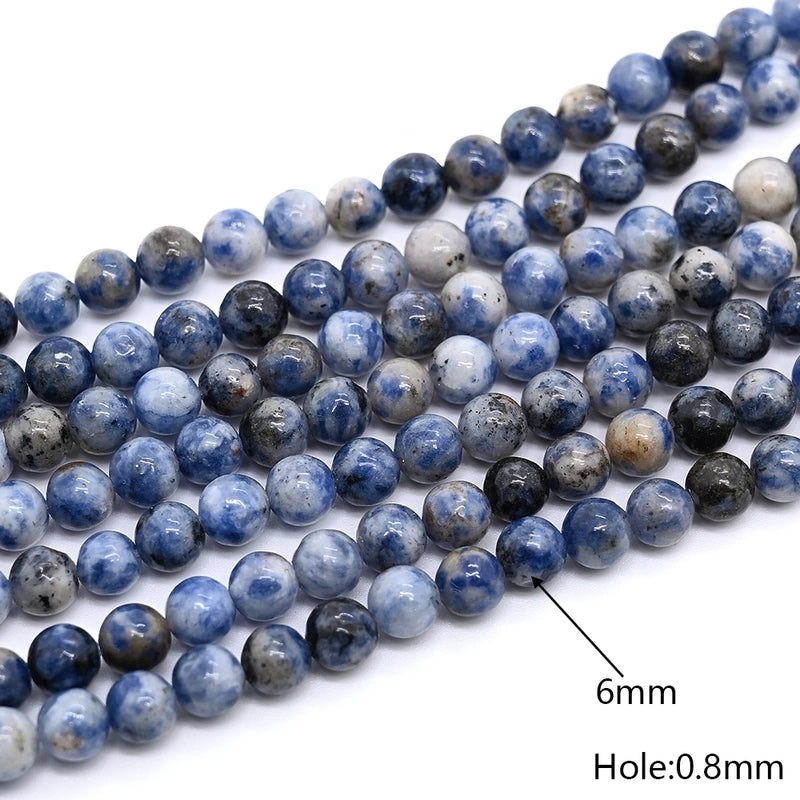 1 Strand/Package 10mm 6mm 8mm Hole Under 1mm Hole 1~1.9mm Natural Stone Blue Spot Jasper Round Marble Simple Polished Jewelry Accessories