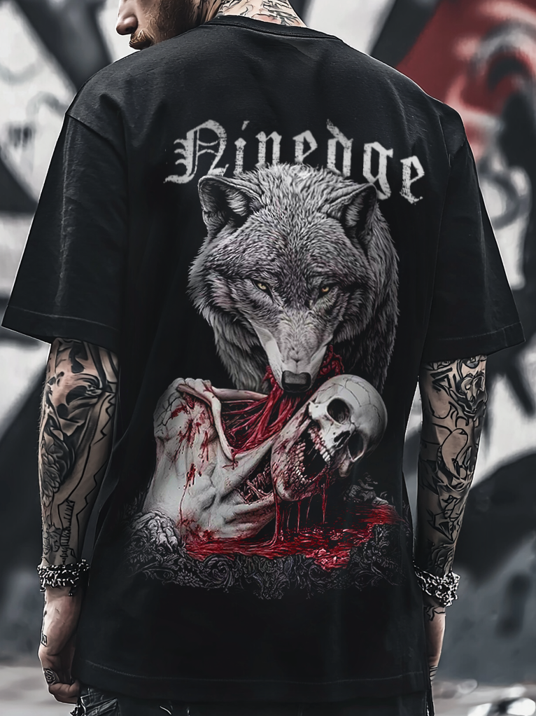 Shoptechwear Art Satanic Blood Wolf Skull Oversized Unisex Casual T-shirt