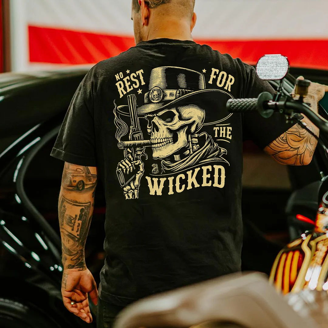 REST FOR WICKED Gangster Skeleton Print Men's T-shirt