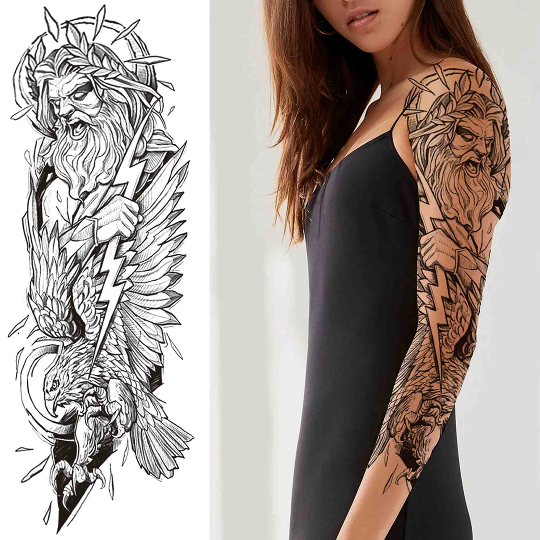 Sexy Girl Flower Temporary Tattoos For Women Men Black Lion Triangle Tattoo Sticker Fake Tribal Full Arm Sleeve Tatoos Paste 923