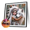 (40*40cm)Indian Girl Wolf - Full Round Drill Diamond Painting