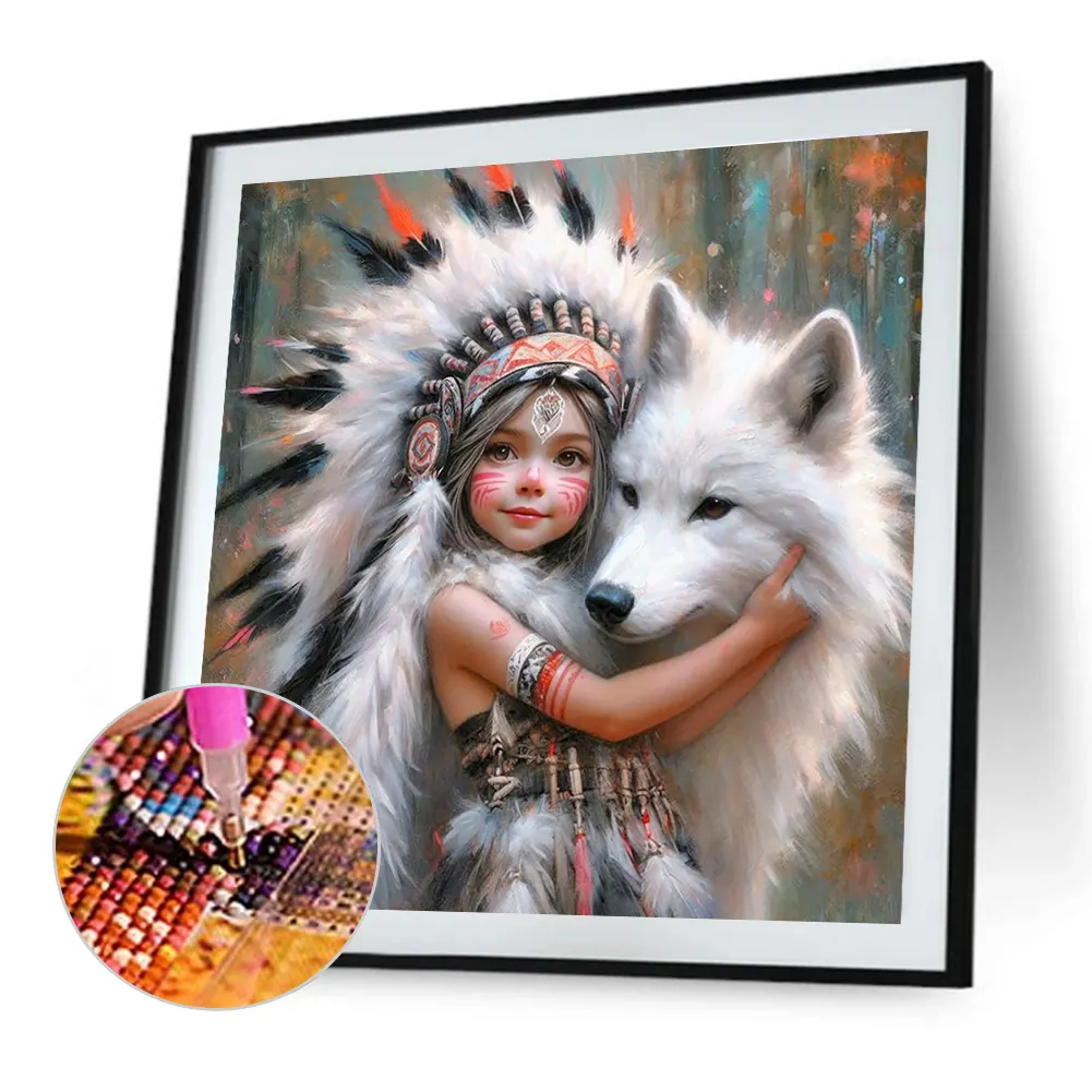 Diamond Painting - Full Round Drill - Indians Wolf(Canvas|40*40cm)