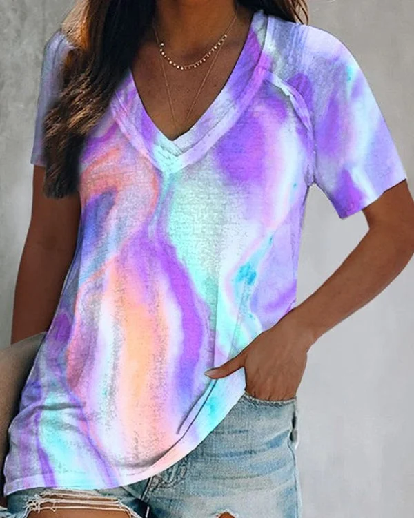 Tie dye wave v-neck colorful graphic tee
