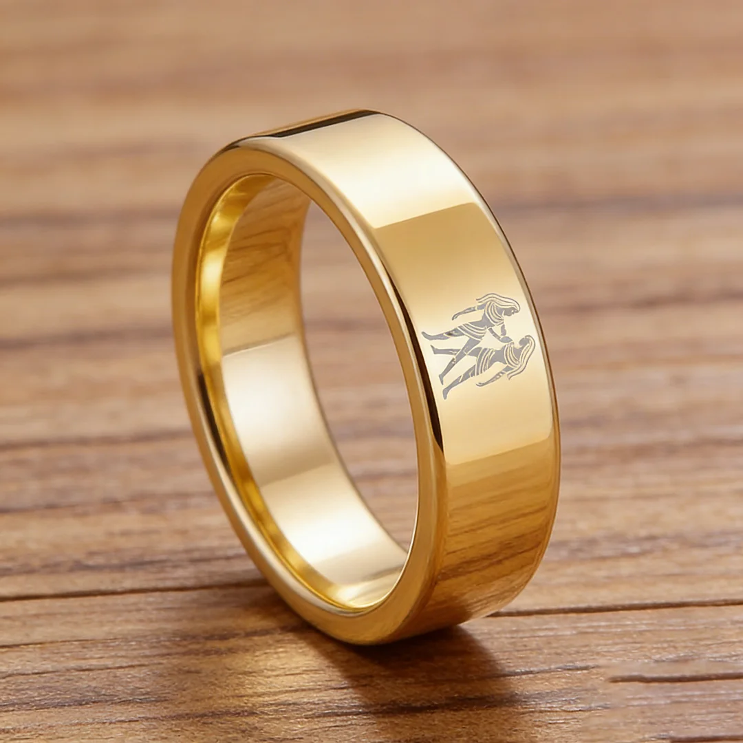 Men Women Flat Gemini Tungsten Carbide Rings Gold Couple Wedding Band Top Comfort Fit 4MM 6MM 8MM