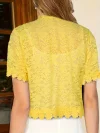 Contrast Lace Open Front Short Sleeve Cardigan for Women