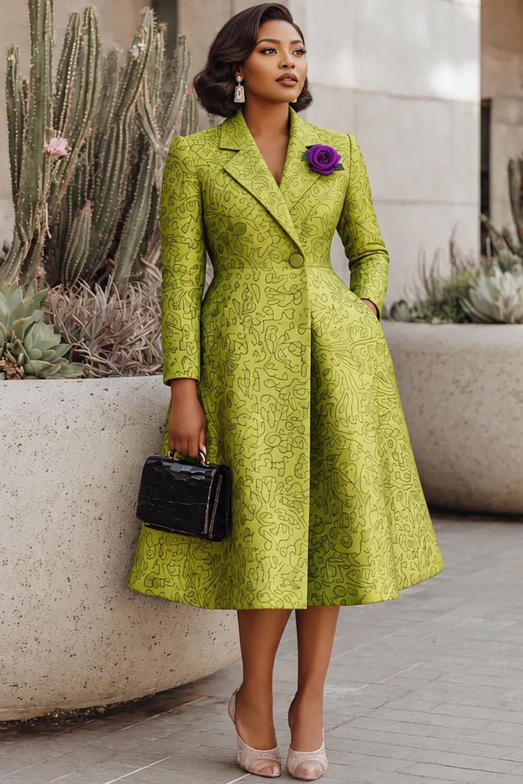 Xpluswear Design Plus Size Business Casual Green Graphic Turndown Collar Long Sleeve Pocket Satin Coat [Pre-Order] 2024 - Xpluswear