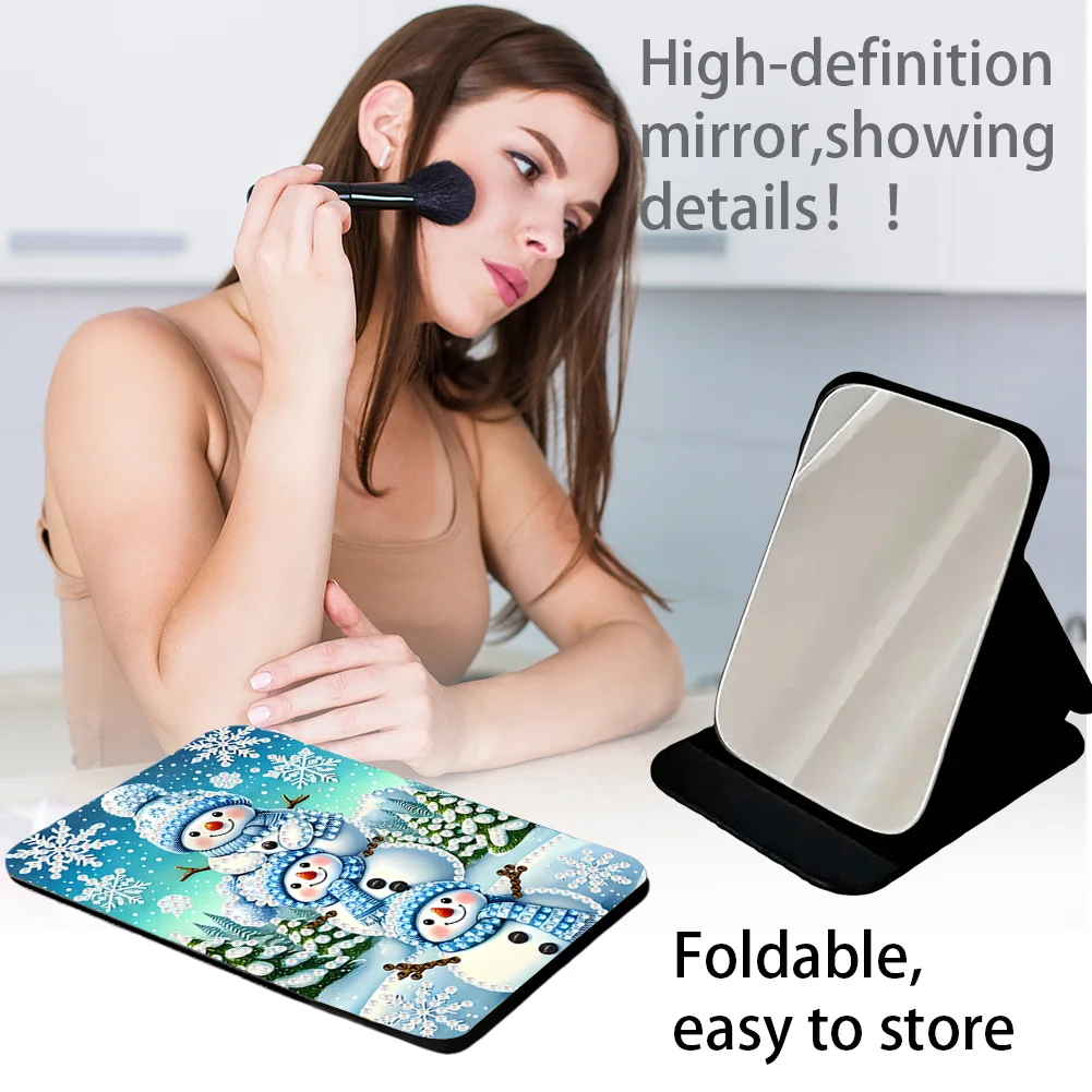 DIY Diamond Art Home Shiny Crystal Mirror Lightweight Standing Mirror (Snowman)