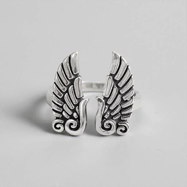 Sterling Silver Angel Wings Guardian Ring