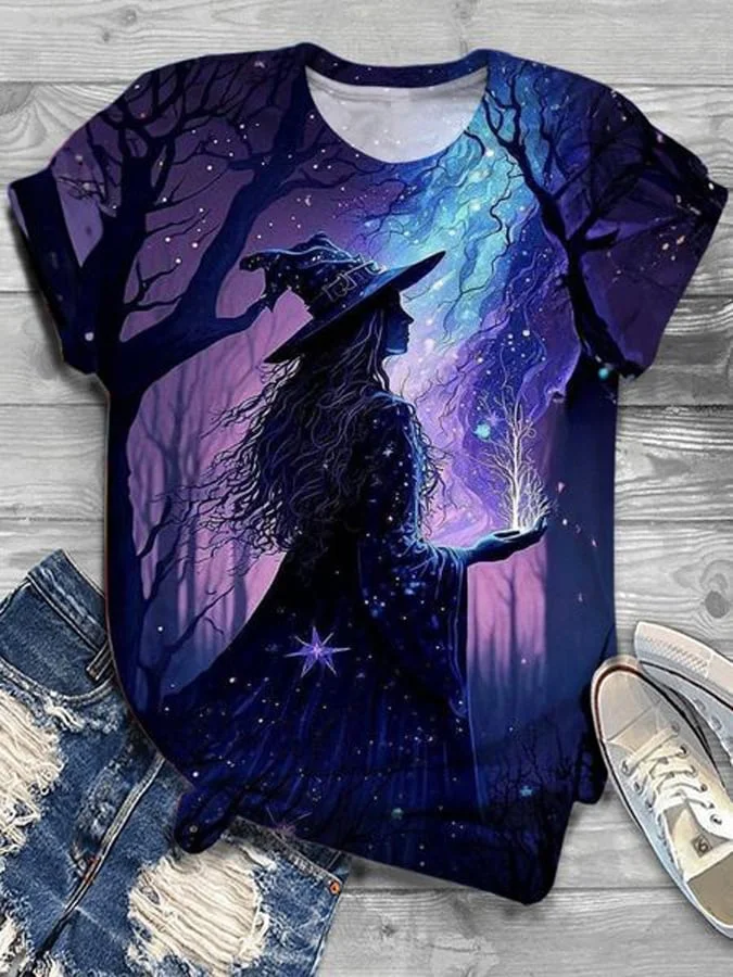 Women'S Forest Witch Print Casual T-Shirt
