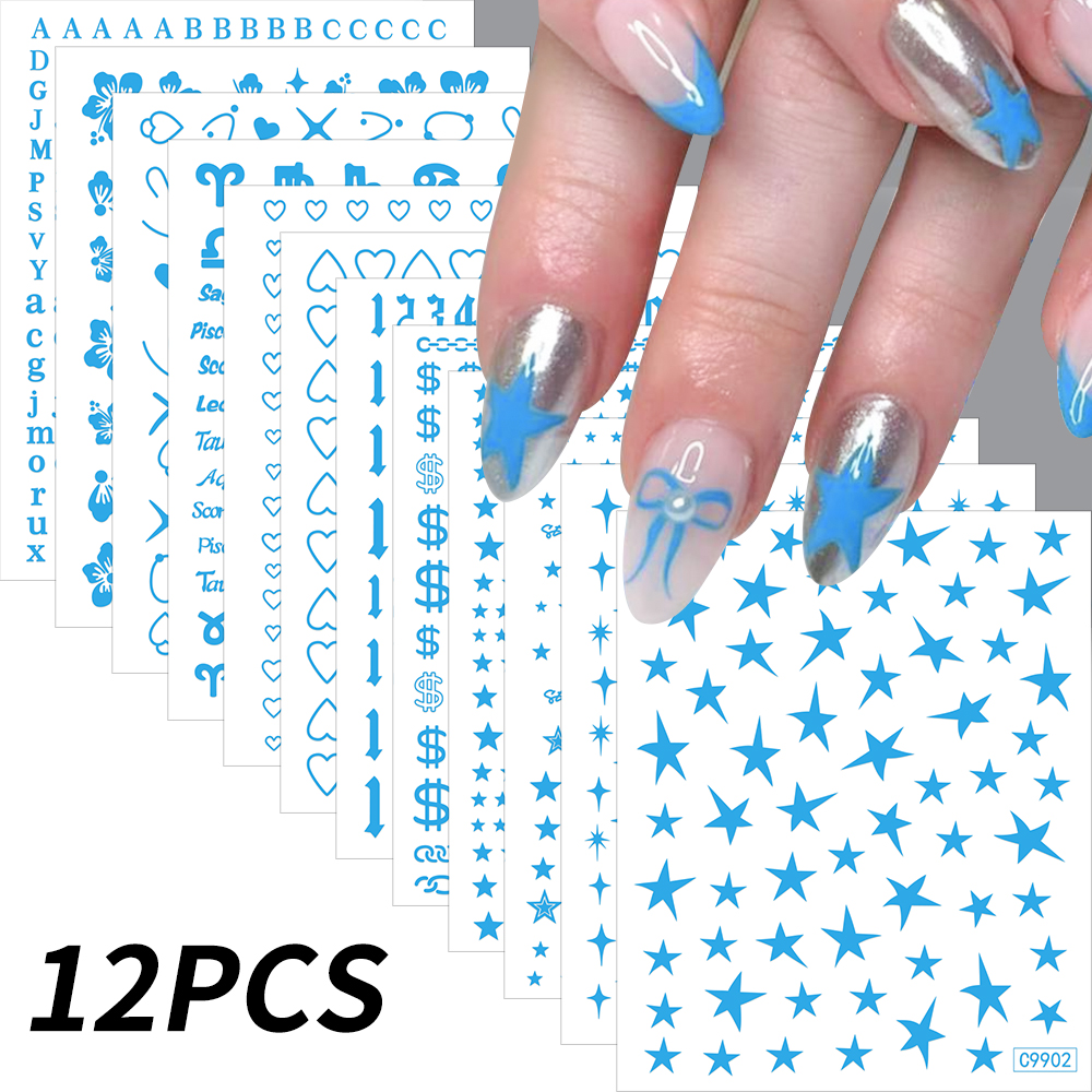 Bonusgor 12Pc Constellation Nail Stickers Pisces Aries Scorpio Alphabet Symbol 3D Bronzing Nail Art Sticker Self Adhesive Manicure Decals