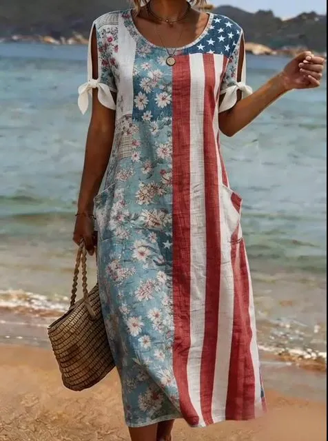 Women'S Casual Color-Block Printed Dress 