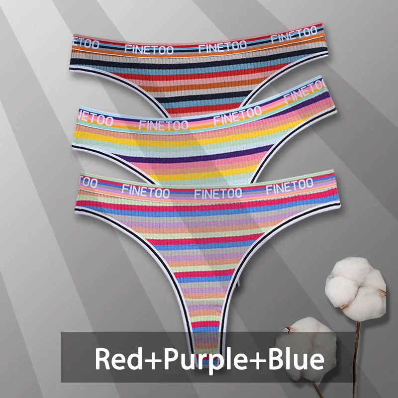 Billionm Colorful Cotton Panties for Women Sexy Striped Underwear G-string Thong Panty Female Breathable Soft Intimate Lingerie
