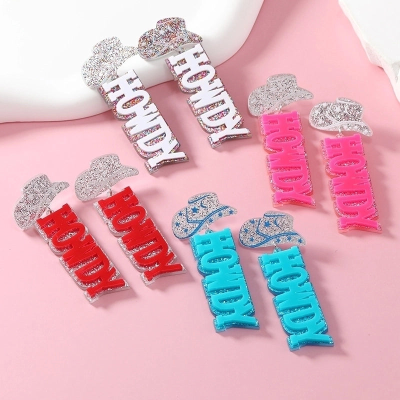 Autumn And Winter Colorful Cute Girl Acrylic Earrings Cowboy Hat Letter Earrings Earrings