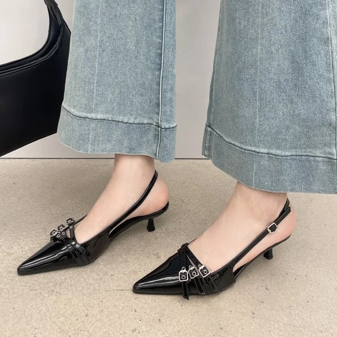 Yyvonne High-Heeled Shoes Red Bag Head Sandals Fairy Shoes 2025 New Summer Black Sharp Sandals Women