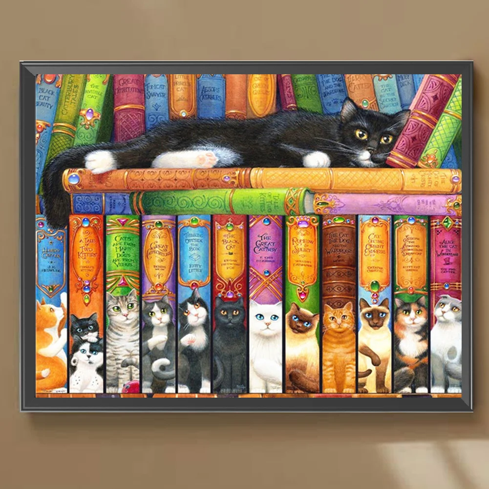 Diamond Painting - Full Round Drill - Book Cat(Canvas|40*30cm)