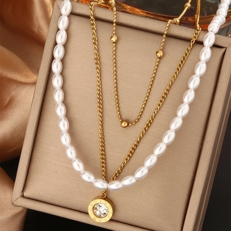 Vintage Style Commute Devil’s Eye Heart Shape Lock 304 Stainless Steel Turquoise Rhinestones Pearl 18K Gold Plated Plating Inlay Layered Necklaces