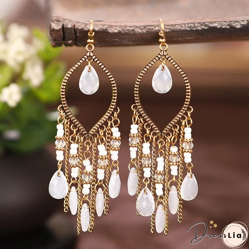 Antique gold-plated long fringed earrings for women vintage waterdrop bohemian chain earrings